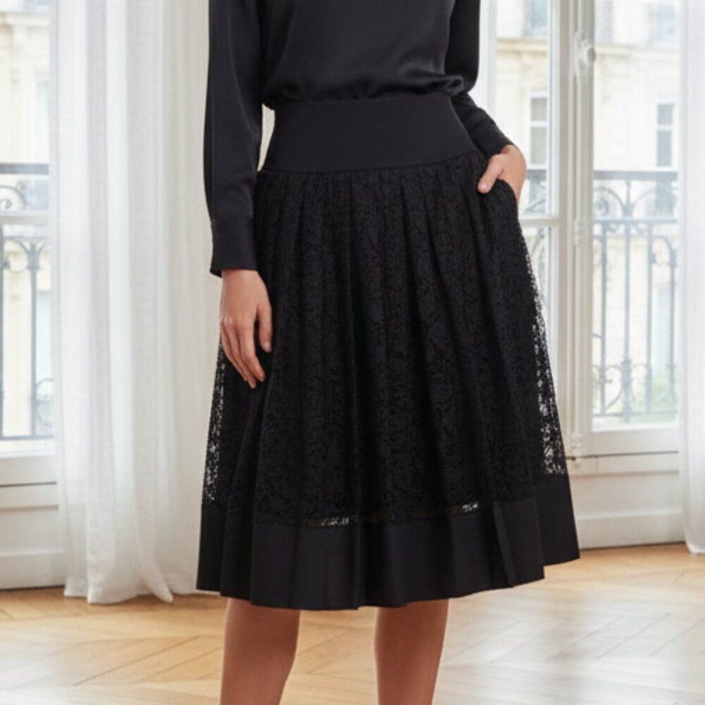 Debbie Shuchat Black Lace Overlay Pencil Skirt 12 | Elegant Evening